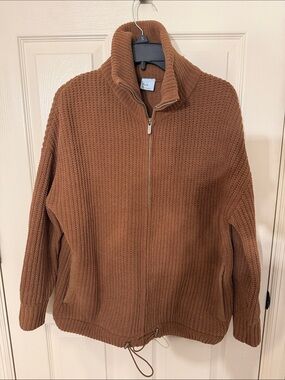 Womens FLX Zip-Front Knit Sweater Jacket in Brown